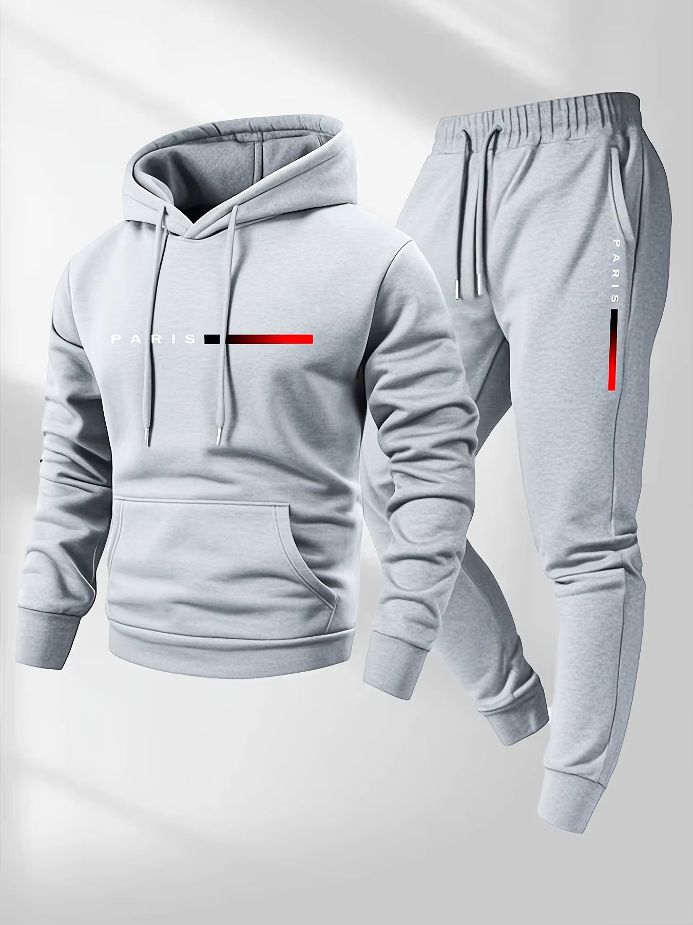 PARIS Letter Print Sweatshirt Suit Men's Fleece Hoodie Pants Set Spring Autumn Winter Warm Casual Sports Pullover Trousers Sets by AliShop