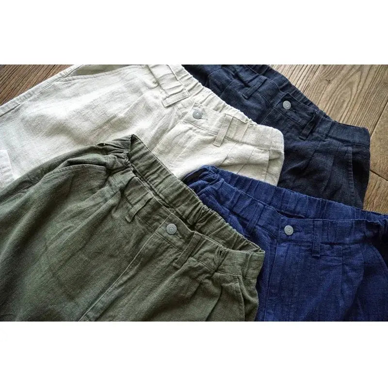 Sauce Zhan Men Pants Ramie Pants Men Summer Breathable Casual Pants Ankle-length Loose Fit Taper Leg by AliShop