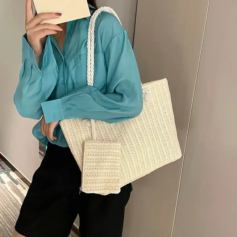 Fashion Large Capacity Straw Tote Bag Designer Women Handbags Handamde Woven Summer Beach Bag Casual Bali Big Purse by AliShop