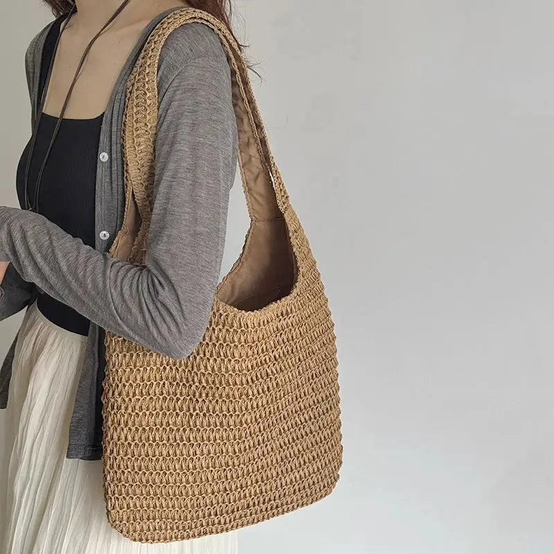 Fashion Rattan Women Shoulder Bags Woven Female Handbags Large Capacity Summer Beach Straw Bags Casual Tote Purses by AliShop