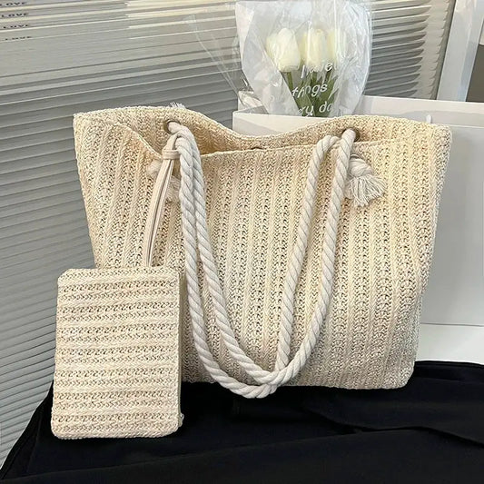 Fashion Large Capacity Straw Tote Bag Designer Women Handbags Handamde Woven Summer Beach Bag Casual Bali Big Purse by AliShop