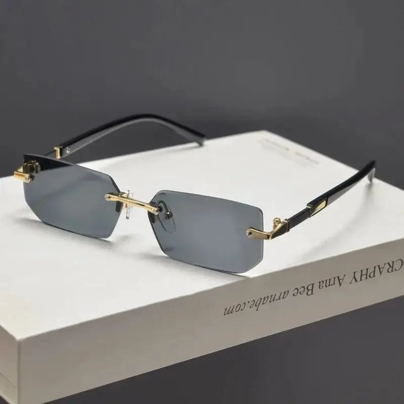 Rimless Rectangle Sunglasses, UV400 Protection Frameless Sun Glasses, Retro Eyewear for Women & Men by AliShop