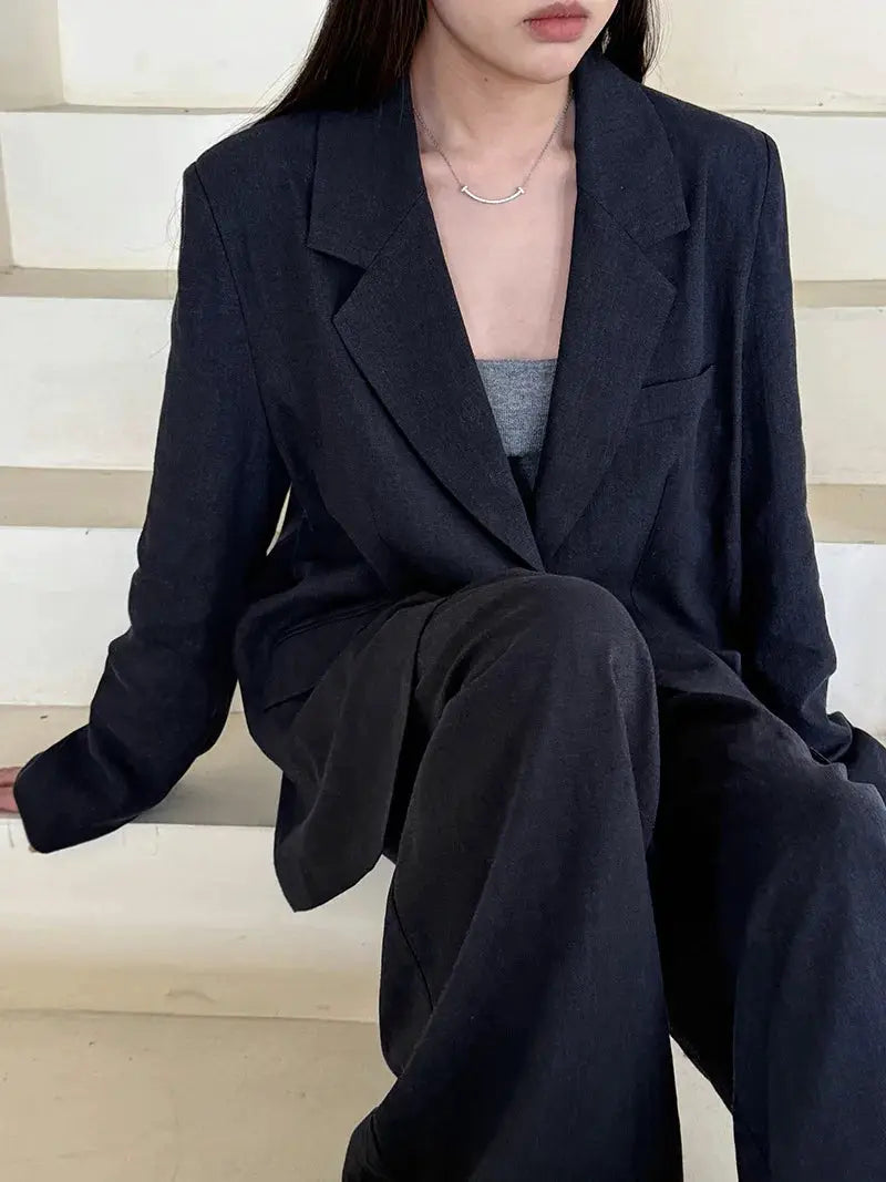 Linen Blazer For Women 2025 Spring Cotton-linen Suit + Pants Set Sold Separately by AliShop