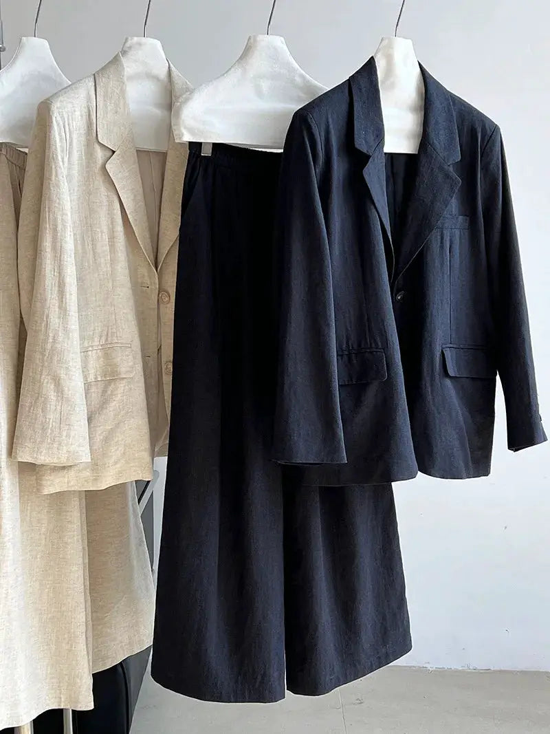 Linen Blazer For Women 2025 Spring Cotton-linen Suit + Pants Set Sold Separately by AliShop