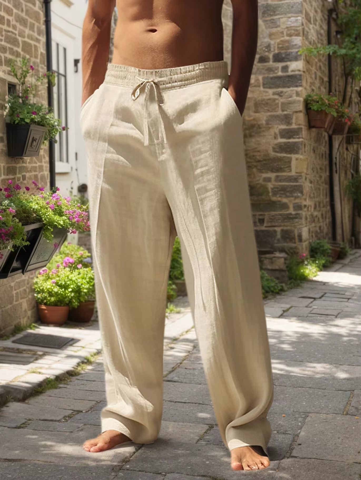 New Men's Beach Pants - Daily Versatile Outdoor Leisure Fitness Simple Cotton Hemp Texture Loose Long Pants for Spring and Summe by AliShop