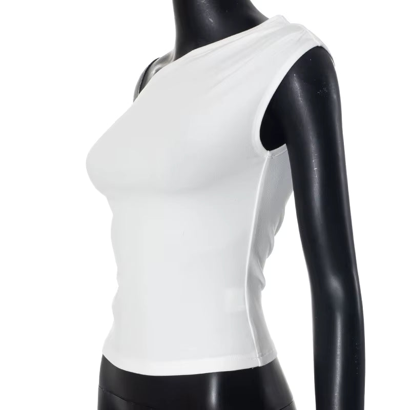Women's Summer Style New Shrink Pleated One-Shoulder Crop Top Backless Twist Tie Asymmetric T-Shirt Casual Top by AliShop