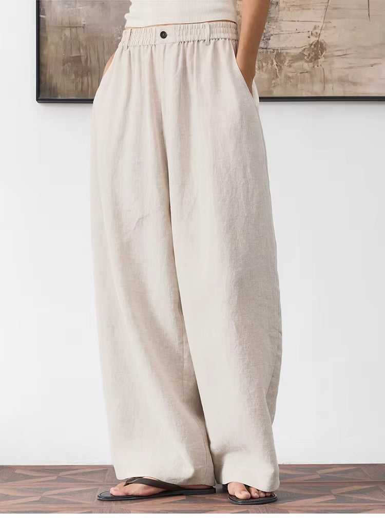 21 Count Ramie Elastic Waist Plus Size Casual Pants Loose Linen Women's Trousers 2026 Spring/Summer Women's Fashion by AliShop